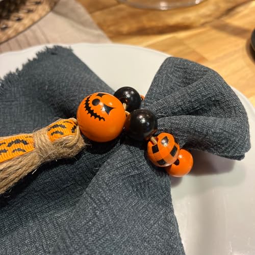 Halloween Napkin Ring Set of 12 with Wooden Beads and Jute Tassels