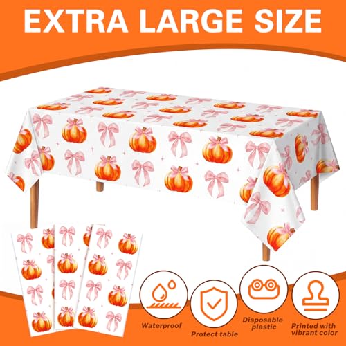 Pink Pumpkin Fall Tablecloth 54x108 Inch - Autumn Party Decor