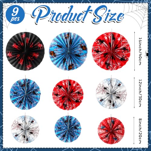 Spider Paper Fans 9 Pcs Birthday Party Hanging Decor - Spider Theme Variation