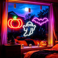 Rechargeable Halloween Window Lights Set - Purple, White & Orange with Timer 11.8x5.9in