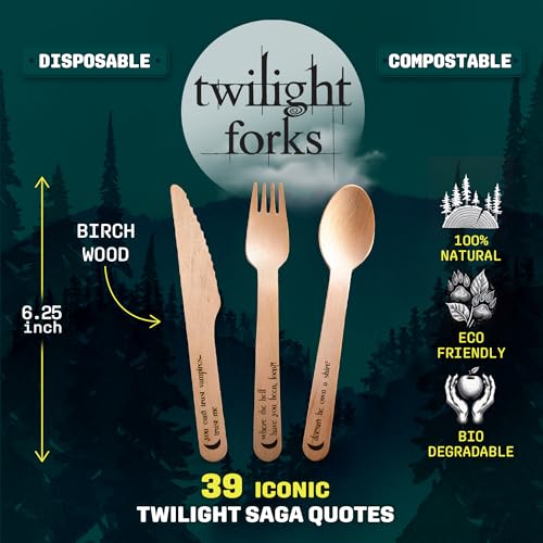 Twilight Themed Disposable Cutlery Set with Quotes - 39pcs Eco-Friendly Party Supplies