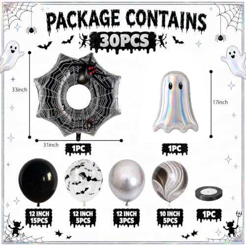 Halloween Black Silver Balloons Ghost Spider Foil Balloon Party Decorations - 34PCS