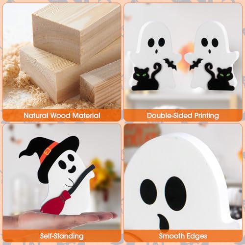 Halloween Ghost Decorations Set - Wooden Tiered Tray Indoor Home Decor