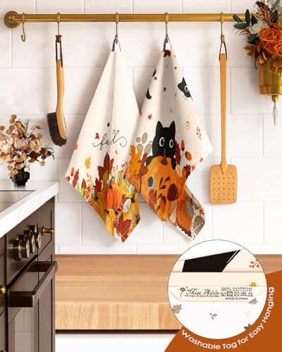 Miss Adola Fall Kitchen Towels Set of 2 - Pumpkin Cats Design