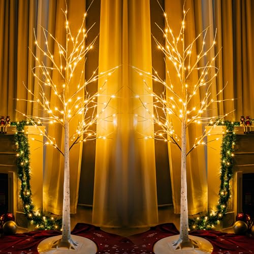 Lighted Birch Tree 6 Ft with 144 LED Fairy Lights - 2 Pack Indoor Outdoor Decor