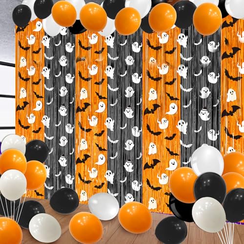 Halloween Fringe Curtain Bat Ghost Pattern 2 Pack - 3.3 x 6.6 ft Photo Backdrop & Party Decor
