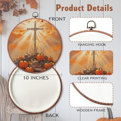 Pumpkins Fall Christian Thanksgiving Wall Art Decor - Rustic Autumn Canvas 10x10 with Hanging Hook