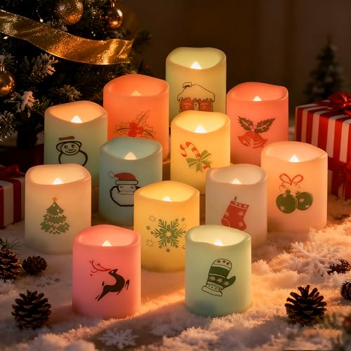 Color Changing Flameless Votive Candles Set - 12 Pack Christmas Decor - Battery Operated