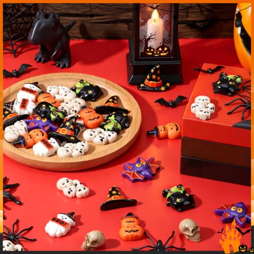 Halloween Resin Figurines Set - 60 Mini Decorations with Ghosts Bats Pumpkins & More - Variation: Halloween