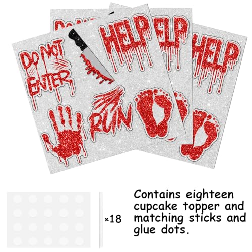 Halloween Cake Topper Picks 18pcs Red Glitter Party Decorations