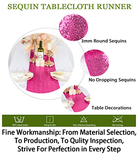 Hot Pink Sequin Table Runner with Tassels - 12x72 Inch Wedding Party Decor