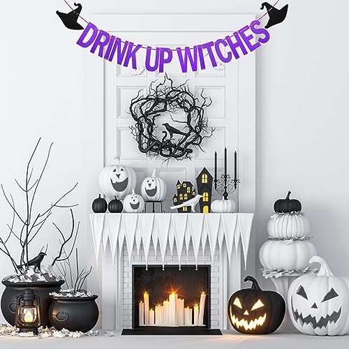 Purple Drink Up Witches Banner Halloween Party Decor Glitter Sign