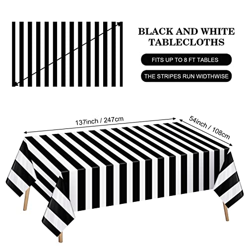 Black & White Striped Waterproof Disposable Tablecloths - 2 Pack, 54 x 108 Inches, Halloween Party Decor