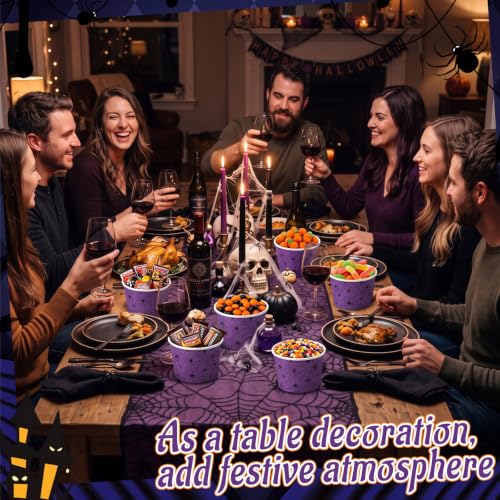 Purple Halloween Spider Web Snack Cups, 9 oz Disposable Paper Cups - 60 Pack