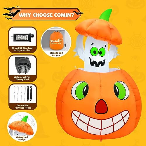 5 FT Halloween Inflatable Ghost and Pumpkin Yard Decor with LED Lights, Animated Outdoor Decoration