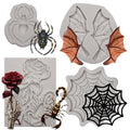 Halloween Silicone Mold Set for Cake Decorating - Spider Web, Skeleton Hand, Bat Wings, Spider Designs