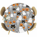 Halloween Fitted Round Tablecloth - Waterproof Skeleton Ghost Design, Fits 45-54 Inches, Grey
