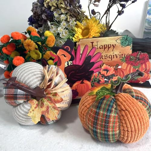 Fabric Pumpkins Set - 2 Pack Fall Thanksgiving Decor 5.5 Inch