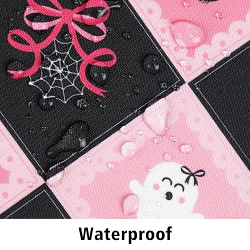 Cute Checkered Halloween Tablecloth 60x84 Inch Rectangular Pink & Black Pumpkin Ghost Web Decor
