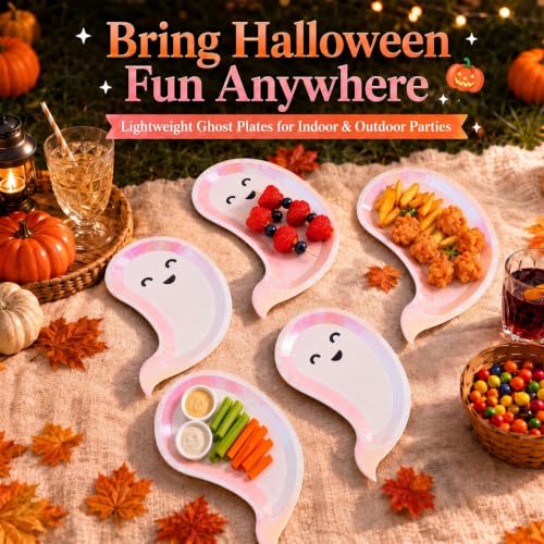 Ghost-Shaped Disposable Paper Plates for Halloween Party - 40 Pack
