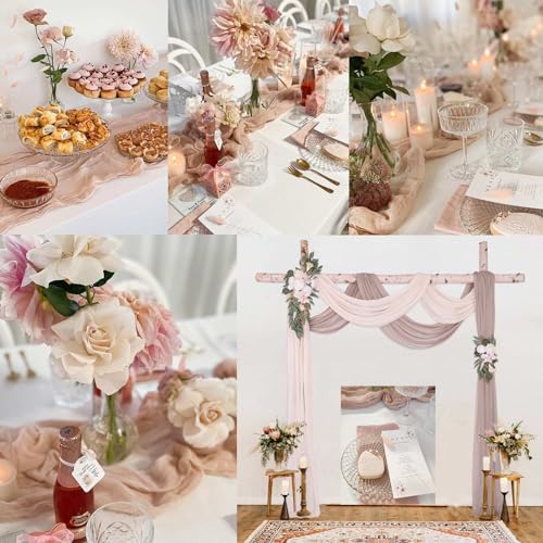Dusty Pink 13.3ft Cheesecloth Table Runner 35x157 Inches Boho Wedding Decor