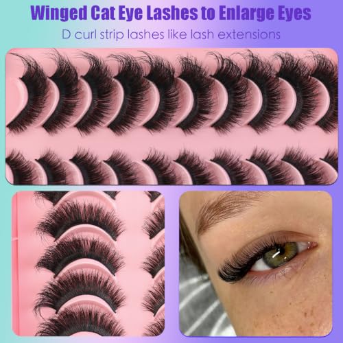 Fluff Cat Eye E-20MM 20 Pairs Mink False Eyelashes Thick Wispy Full Glam