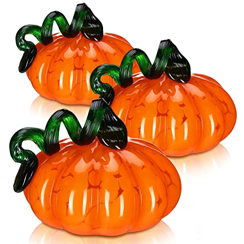 3-Pack 4-Inch Glass Pumpkin Centerpieces for Thanksgiving Halloween Decor