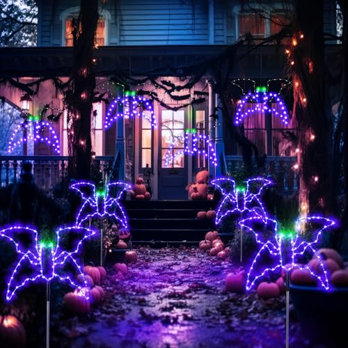 Halloween Bat Pathway Lights Set - 4 Pack Outdoor Decor with Remote & 4 Light Modes