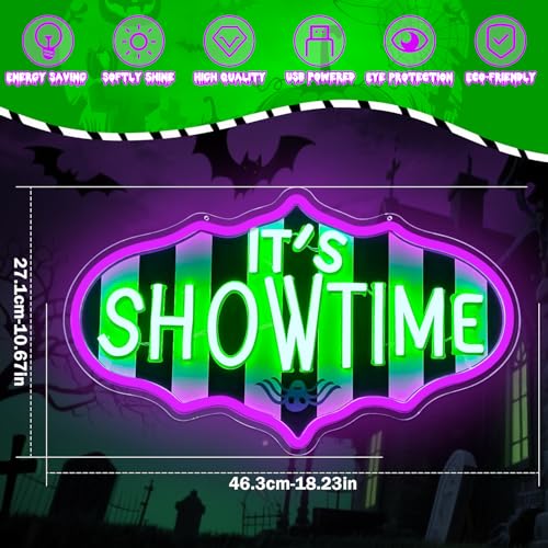 Show Time Neon Sign - Dimmable Halloween Neon Lights - Gothic Wall Decor