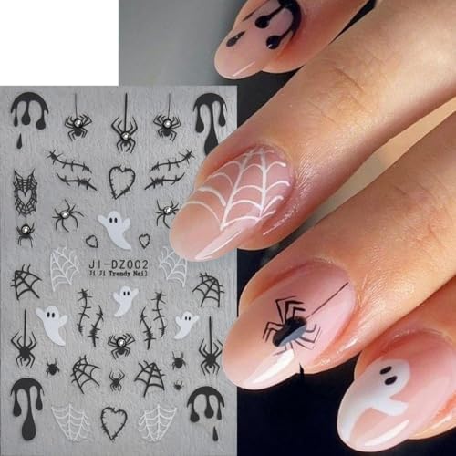 Halloween Nail Art Stickers 3D Rhinestone Set - Spider Web Skull Ghost - halloween1