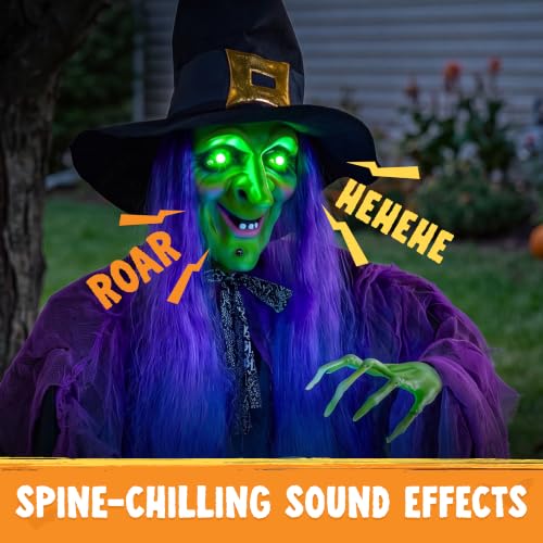 Halloween Hanging Witch Decor with Light-Up Eyes and Magic Ball - Outdoor Yard Yard Decor