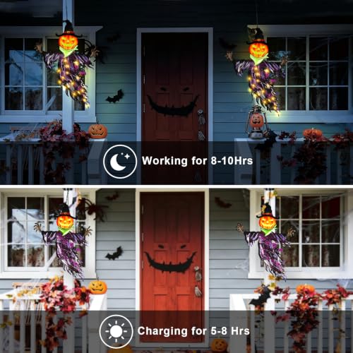 Halloween Pumpkin Solar Hanging Decor - Orange, Outdoor Waterproof Lawn Light