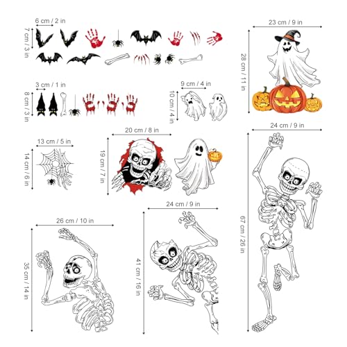 Halloween Skeleton Ghost Window Clings - Reusable Decals for Glass & Mirrors