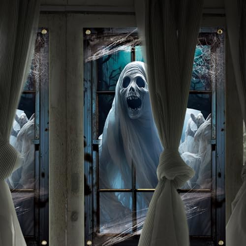 Halloween White Ghost Window Cover - Haunted House Wall Decor