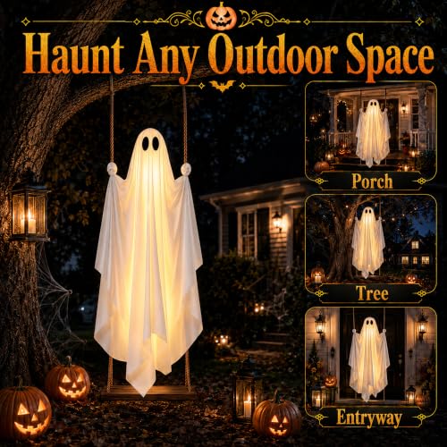 5FT Swinging Ghost Halloween Outdoor Decor with Remote LED Lights