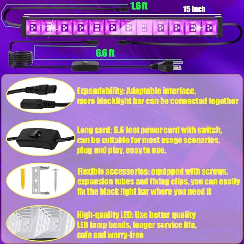 4 Pack 45W Connectable LED Black Light Bar for Parties & Decorations