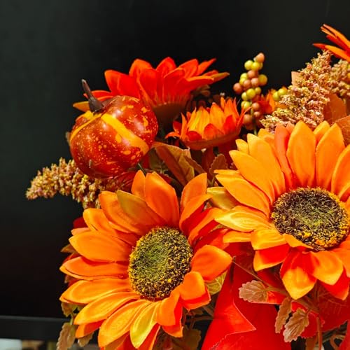 Artificial Fall Sunflower Bouquet with Pumpkin and Pinecones - 2 Pack, Outdoor & Indoor Decor