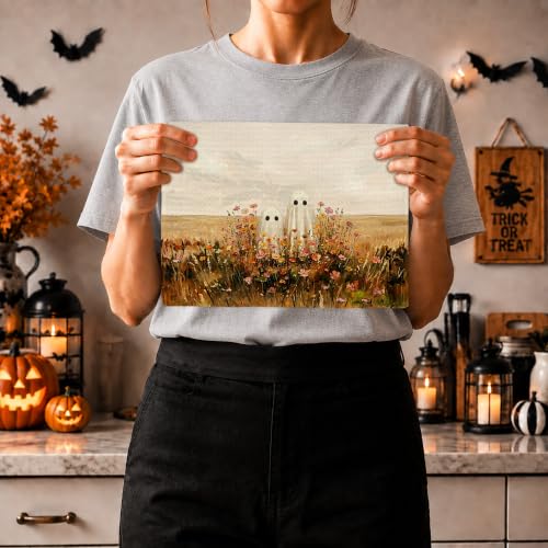 Ghost10 Halloween Ghost Floral Kitchen Towels Set of 2 - Rustic Autumn Dishcloths