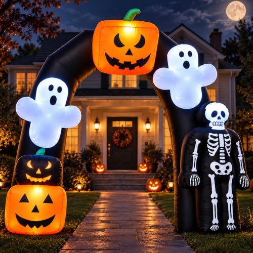 8FT Halloween Inflatable Archway with Ghosts Pumpkins & LED Lights - Yard Decor