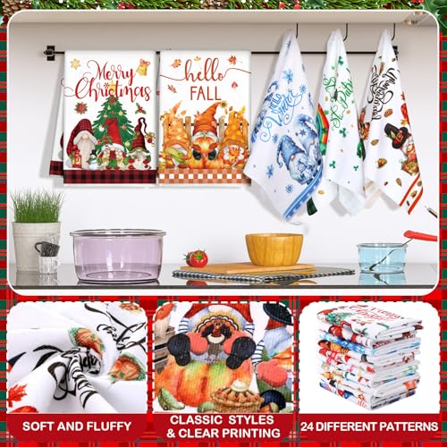 Seasonal Kitchen Towels Set - 24 Durable Microfiber Dish Towels for Holiday & Daily Use