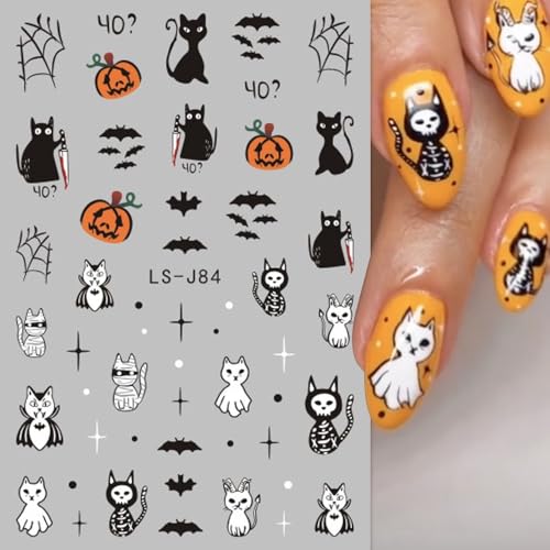 Halloween Nail Art Stickers Self-Adhesive Ghost Pumpkin Spider Web Bats & Cats - Sheet Sticker5