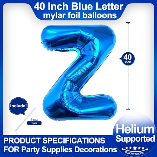 Blue Letter Z Balloon - 40 Inch Foil Alphabet DIY Party Decoration - Variation of Letter Blue Z