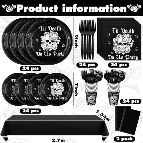 Gothic Bachelorette Party Supplies Set - 141 Pcs Decorations for 24 Guests