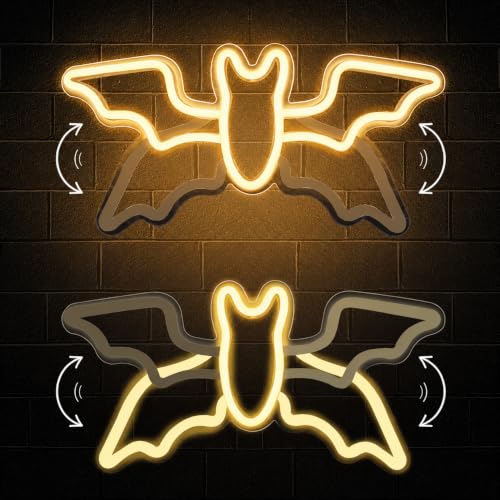 Warm Halloween Flying Bat Neon Sign - Animated Wing Flap Wall Decor