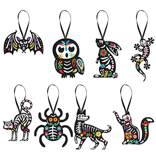 Dia De Los Muertos Felt Ornaments Set - Mexican Skeleton Halloween Decorations - Variation of Dia De Los Muertos Theme
