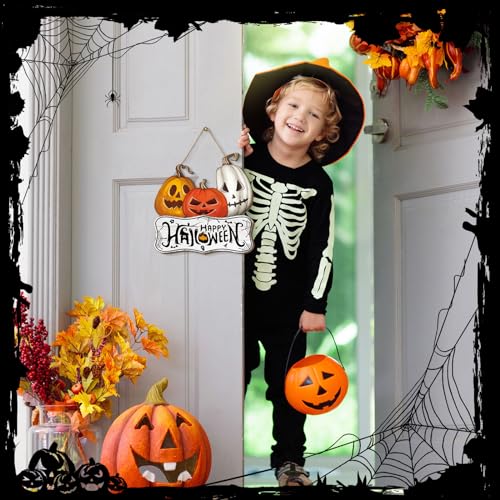Halloween Pumpkin Wreath Welcome Front Door Sign - Fall Decor