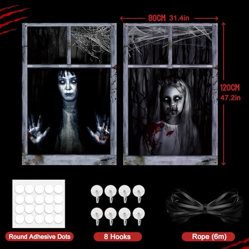 Ghost Halloween Curtain Set - Creepy Window & Door Cover, 2 Pack, 32x47 Inches - Ghost Variation