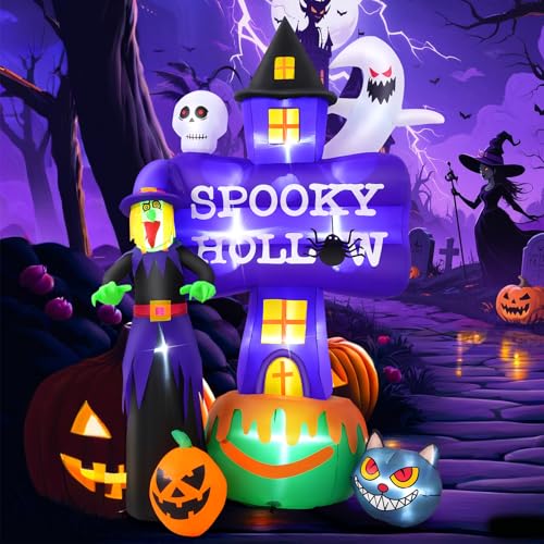 Purple 8FT Halloween Inflatable Witch with LED Lights Outdoor Decoration