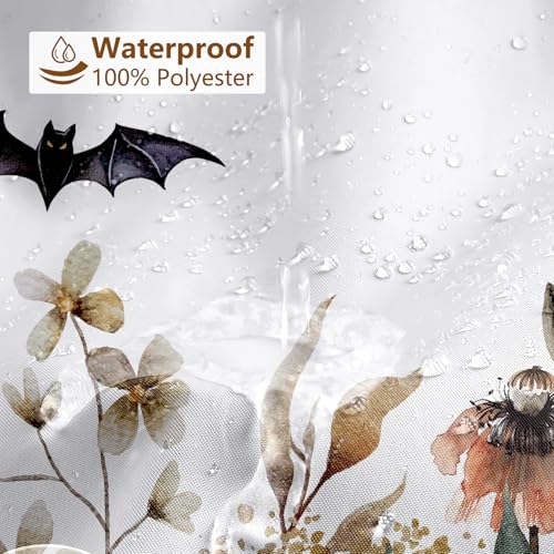 Halloween Watercolor Shower Curtain with Ghost & Wildflowers - Colorful, 72x72 Inch