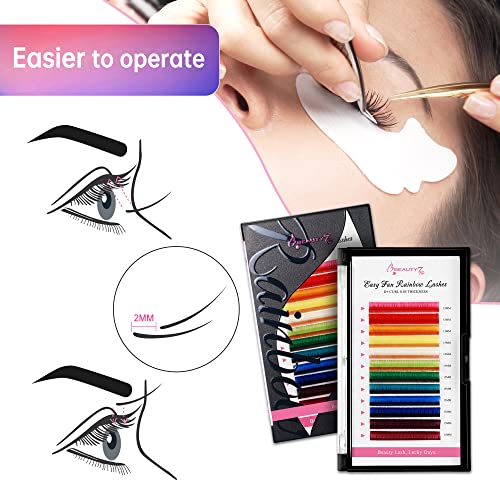 Rainbow Colored Lash Extensions Self Fanning 15mm Dramatic False Eyelashes - Easy Fan, D+ Curl, 0.05mm